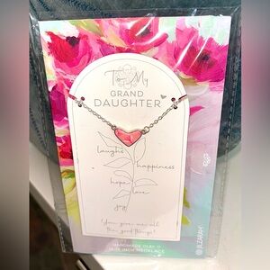 NWT “Granddaughter” Silver Heart Necklace with Pink Clay Stone